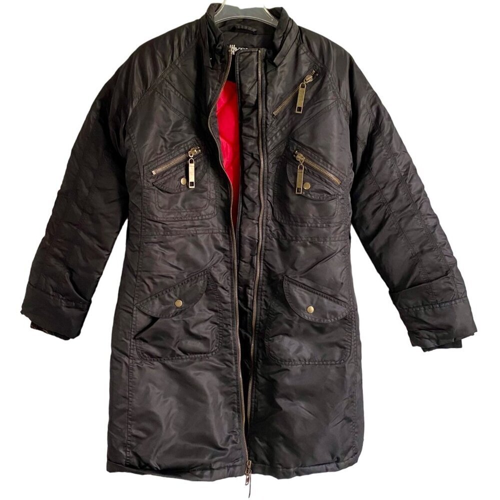 Yoki Black Nylon Jacket Polyester Filling Zipper Pocket Details Woman's Medium